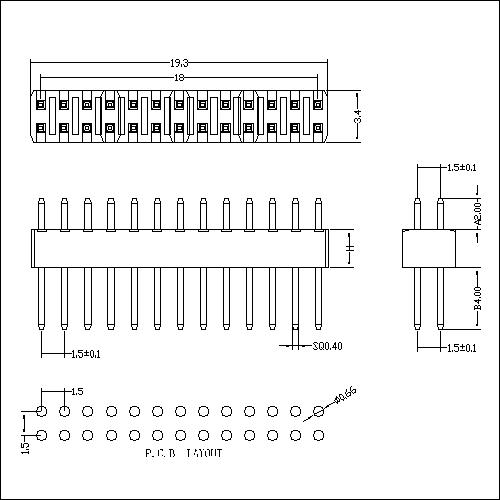 1,50mm (0,059 &quot;) Διπλή σειρά DIP 180 °/Ευθείς αρσενικές κεφαλίδες Pin Strip Interconnect Products