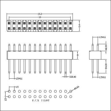 1,50 mm (0,059 &quot;) Pitch Double Row Dip 180 °/gerade männliche Pin -Streifen -Header mit Interconnect -Produkten