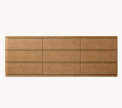 French Luxury Modern Oak Ligne 9-Drawer Dresser for Bedroom and Living Room