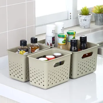 Durable Home Hollow Sundry Storage Box Set - Stackable PP Plastic Bottle Basket 3pc Pack