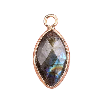 Labradorite Faceted Horse Eye Pendant Wrapped Gold Charms for DIY Making Jewelry