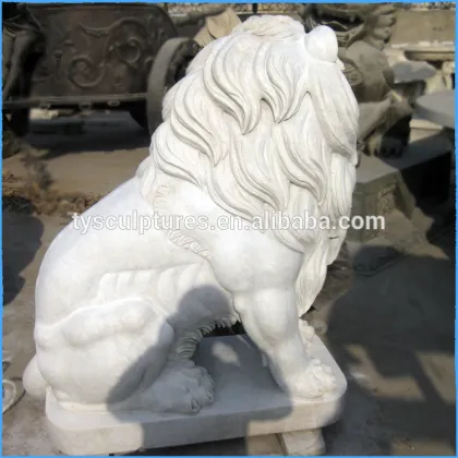 Small size white natural stone lion sculpture sitting lion statue