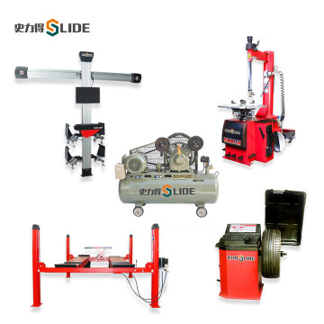 Tire repair equipment throughout the workshop  repair combination wheel alignment tire changer  balance lifter and compressor
