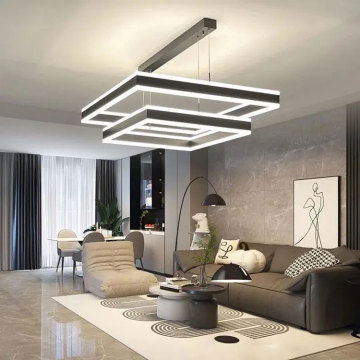 Modern Luxury Black Square LED Chandelier for Hotel Bedroom Ceiling