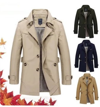 2024 Men's Pure Cotton Windbreaker Jackets and Trench Coats for Spring, Fall, and Winter