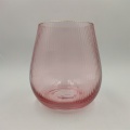 Hand Blown Pink Colored Glass Vase With Gold Rim