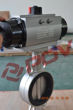Pneumatic wafer type epdm seat butterfly valve stainless steel body