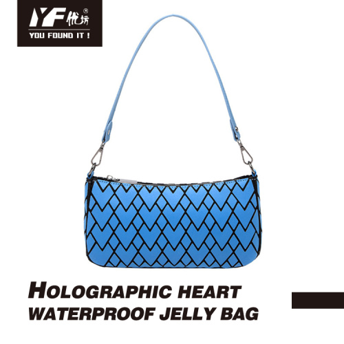 Holographic heart waterproof PU leather jelly bag