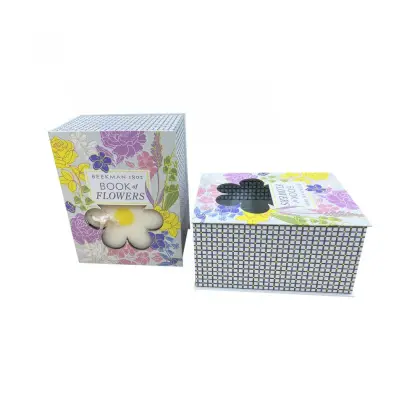 Flower magnetic closure box with window for cosmetics
