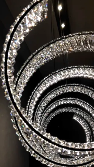 Luxury Modern Hotel Lobby Decoration Rotating Long Pendant Light Stylish Living Room Golden Hanging Crystal Chandeliers