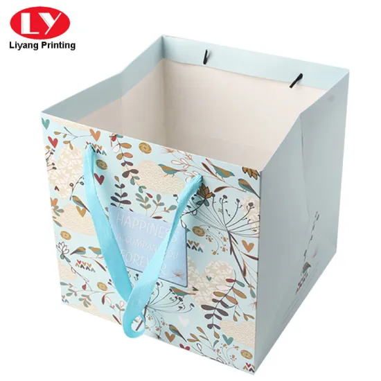 Printed Logo Paper Bags With Grossgrain Ribbon