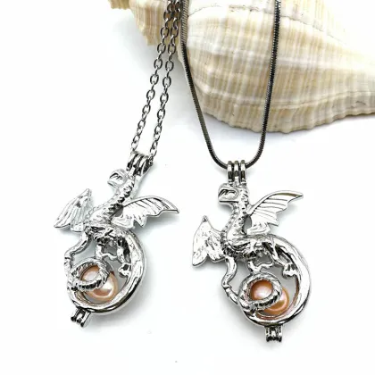 Fashion Dragon Pearl Bead Cage Pendant Necklace