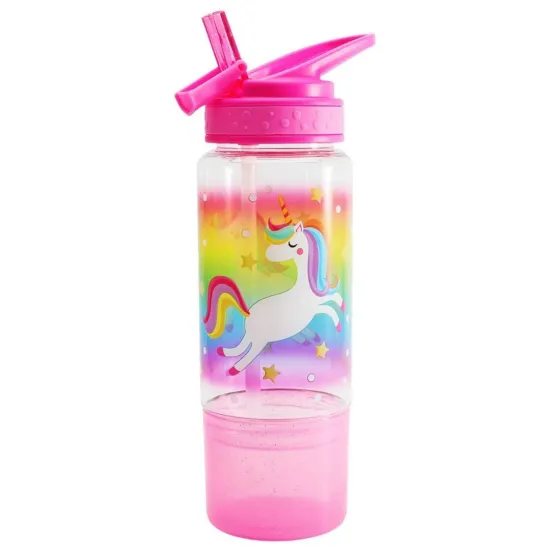 18oz Kids Water Bottle with Snack Compartment: Tritan BPA-Free Sip Bottle featuring a Flip Straw Lid and Easy Open Design