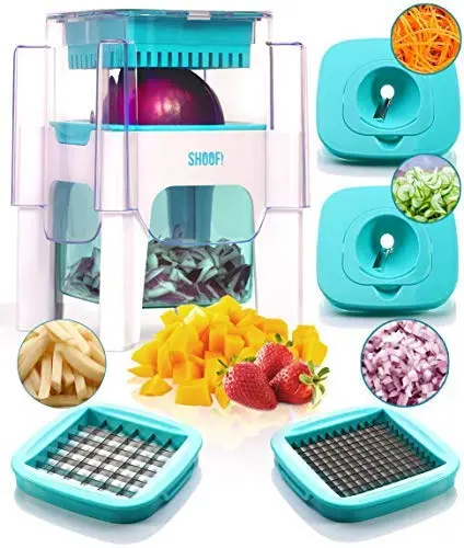 4-in-1 Vegetable Chopper for Onion, Potato, Veggie, Fruit – Food Cutter, Dicer, Spiralizer (Turquoise)