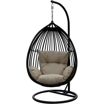 Outdoor Patio Garden Swing Seat with Cushion and Stand: Waterproof Hanging Egg Hammock Chair and Pads Set