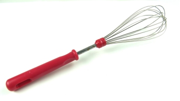 nice stainless steel egg whisk with red APS handle