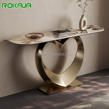 Luxury Gold Base Sintered Stone Heart Design Console Table