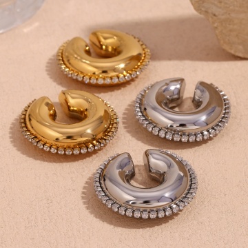 Brave Light Hollow Shining Zircon Cuff Earrings - Gold Plated Stainless Steel Chunky Statement Jewelry