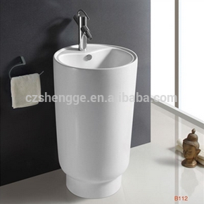 112 Porcelain round shape free standing one piece ceramic basin and ceramic sink