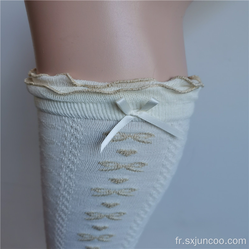 Chaussettes hautes princesse brodées en nylon blanc en dentelle de rêve