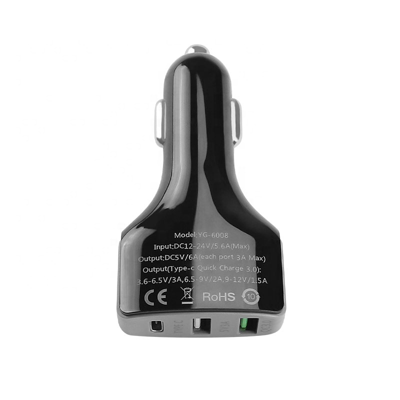 Car Charger 3-USB Ports QC-3.0 Type-C Fast Charger