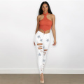 High Waisted Ripped Printed five-pointed star Pencil Jeans