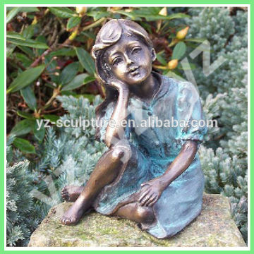 garden decoration casting bronze children statue of thinking girl