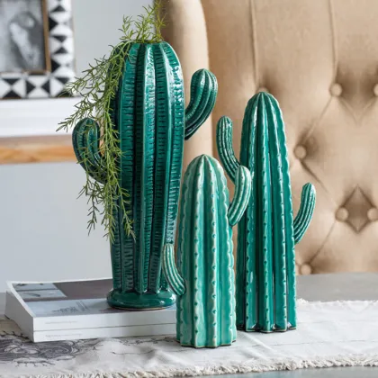 Nordic Ice Crack Cactus Ceramic Ornaments for Home Decor