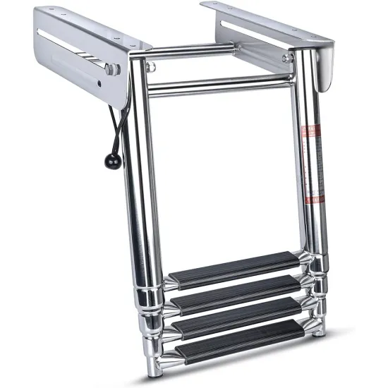 4-Step Stainless Steel Boat Ladder Extendable Pontoon Swim Deck Ladder 600 Pound Capacity Boat Ladder