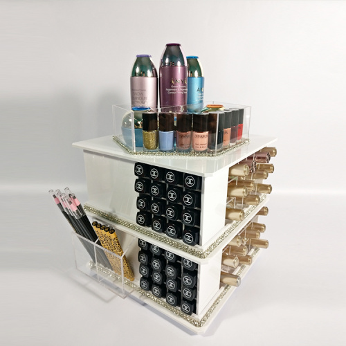 Organizador de maquillaje cosmético blanco de mostrador giratorio