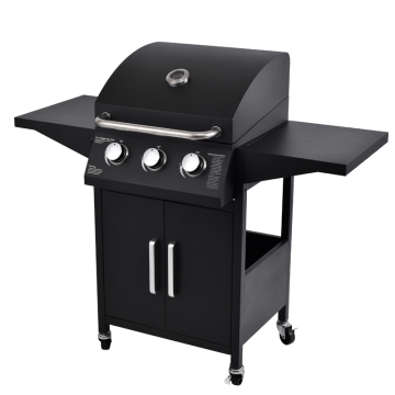 Multi-Stage Regulation 3 Burner Black Commercial Gas Bbq Grill Machine Indoor Gas Table Grill Smoker For Outdoors Camp Cooking