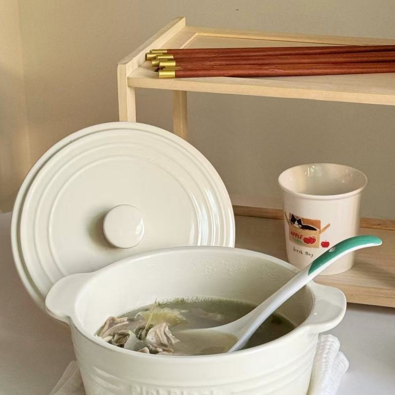 Asian PinkBlack Lines Stew Pot with Lid