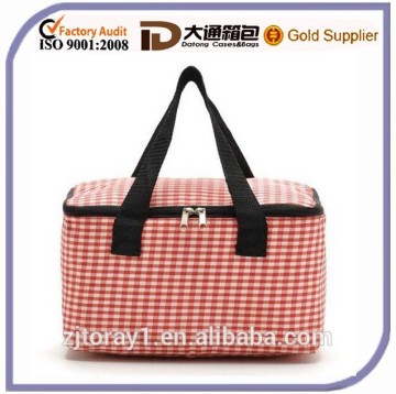 Plaid Pattern Cotton Fabric Lunch Bag Promotional Picnic Cooler Bag for Food