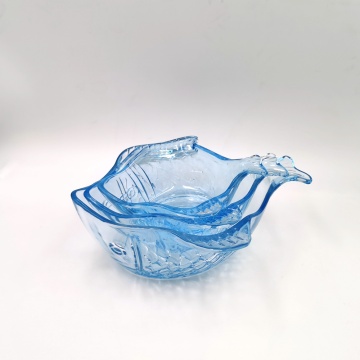 blue color fish shaped glass plate glass bowl for kitchen