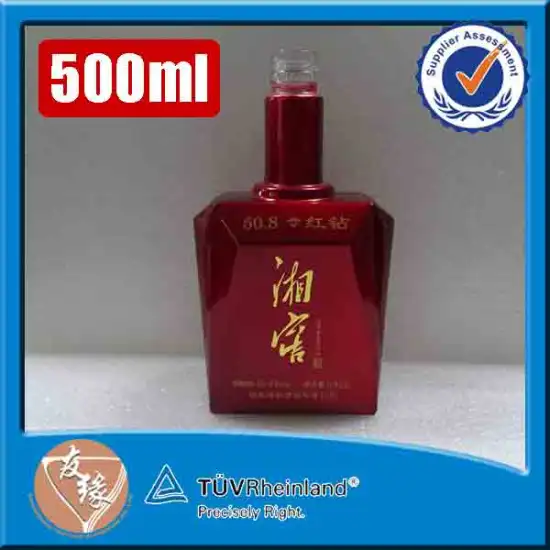 screw cap 500ml square red color painting high white glass empty glass liquor bottle