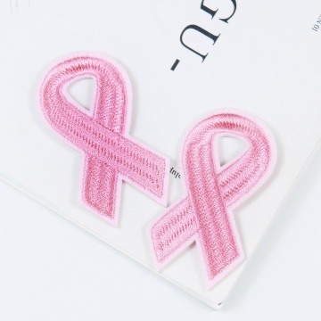 Pink ribbon shape embroidery patches for garment