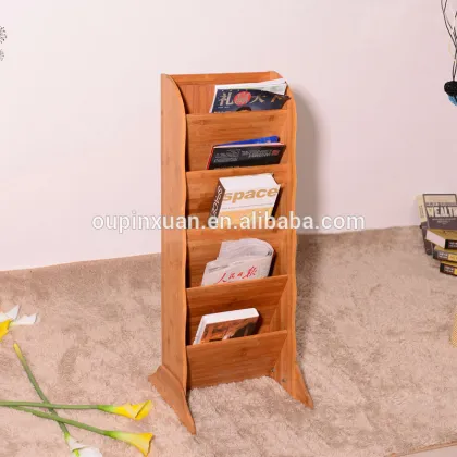 Fashion office furniture display&storage rack,5 tiers bamboo magazine paper rack