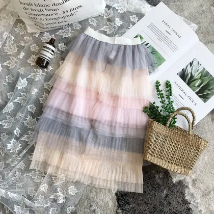 Fashion new girl gradient rainbow skirt kid girl skirts baby tulle skirt