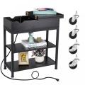 Black Bedroom Bedside Nightstand with Charging Ports