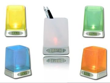 Colorful Pen Container Clock, Digital Table Clocks With Calendar For Office Stationery