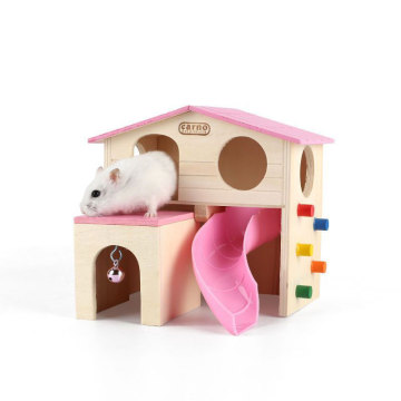 MOFESIPI Wooden Hamster House with Slide for Pet Cages