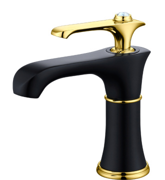 Black Basin Sink Faucet With Gold Handle