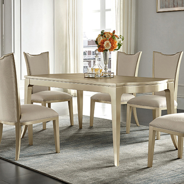 Modern Minimalist Champagne Rectangular Solid Wood Dining Table Set