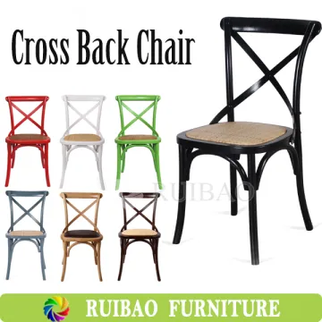 Popular Stackable Colorful Rental Wedding White Cross Back Wood Chair with Rattan Cushion