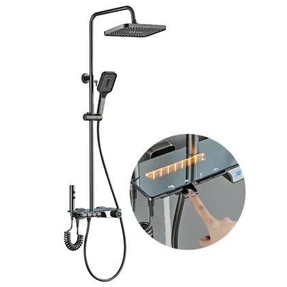 Water Gray Plating Brass Digital Display Constant Temperature Shower Set
