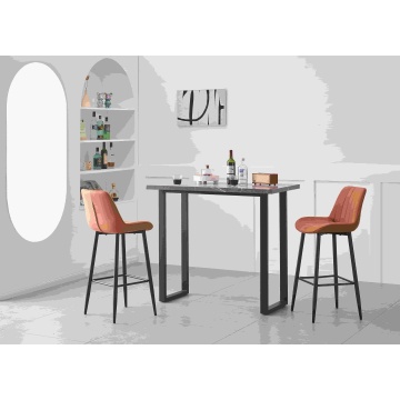 Elegante mesa de bar de mármol y 4 taburetes de naranja