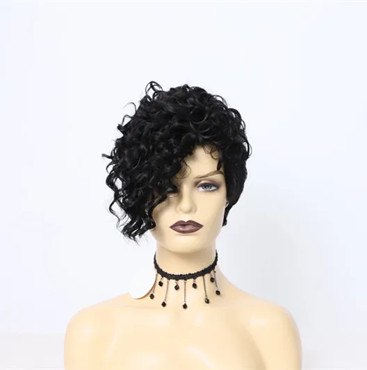 AiShiLi short pixie cut wigs heat resistant Synthetic fiber natural wave black synthetic hair wigs for black women