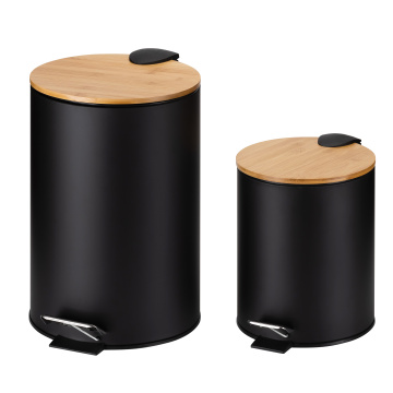 Bamboo lid Foot Pedal trash can