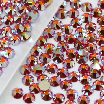 Wholesale Flatback Glass Star Rhinestones with Lt. Siam AB Colors: 8 Big and 8 Small Facets for Dance Costumes