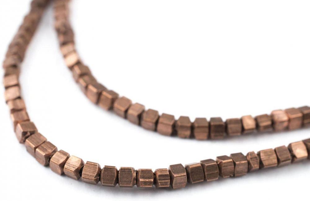 Antiqued Copper Cube Beads 3mm 16 Inch Strand